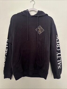 Salty Crew Black Pullover Hoodie with White Sleeve Logo